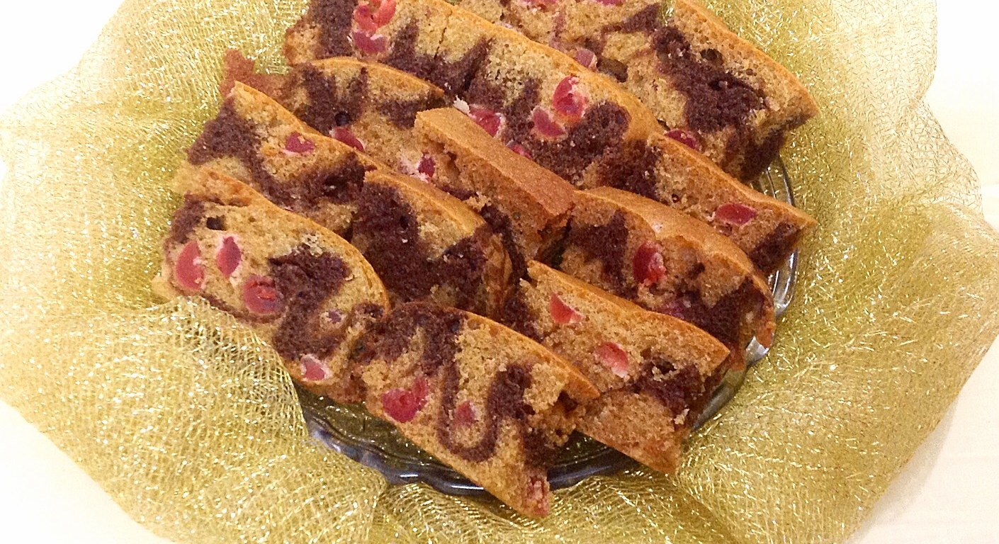 Eggless Healthy Whole Wheat Choco Cherry Marble Cake