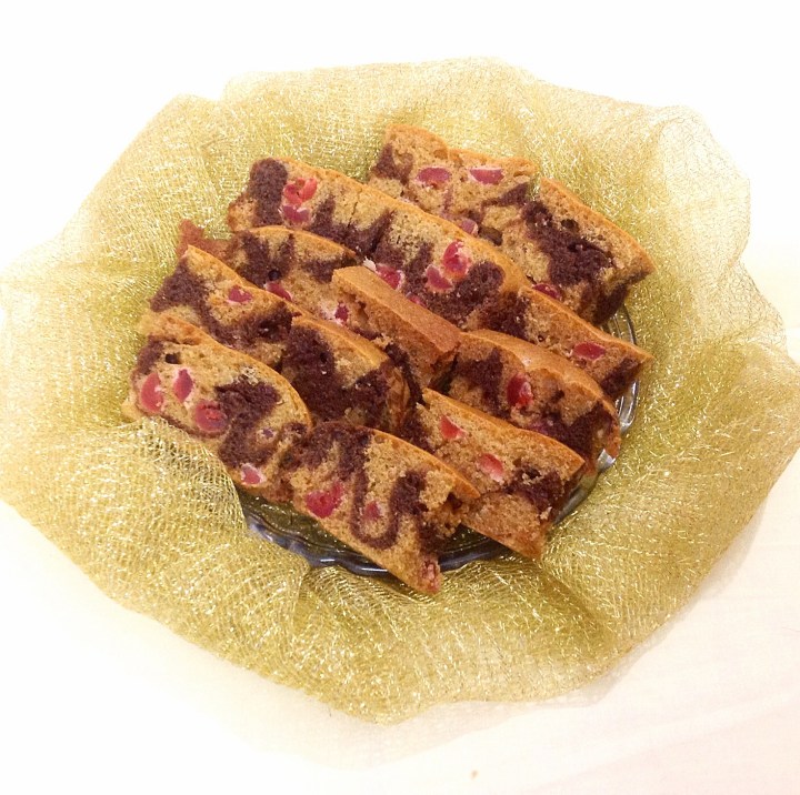 Eggless Healthy Whole Wheat Choco Cherry Marble Cake