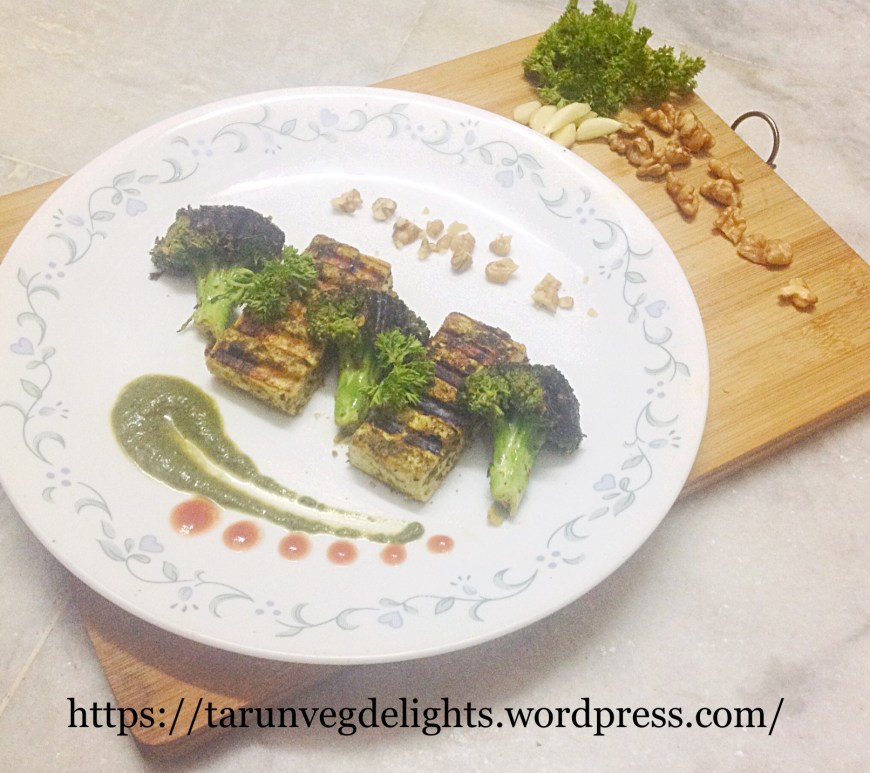 Lemon Pesto Grilled Paneer and Broccoli